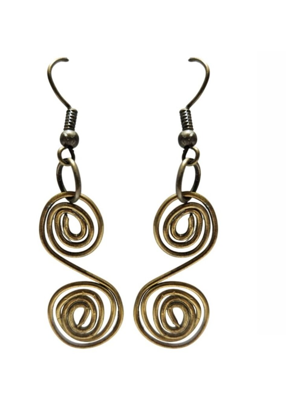 Handcrafted Spiral Wire Drop Earrings Gold Tone Artisan Statement Jewelry Women